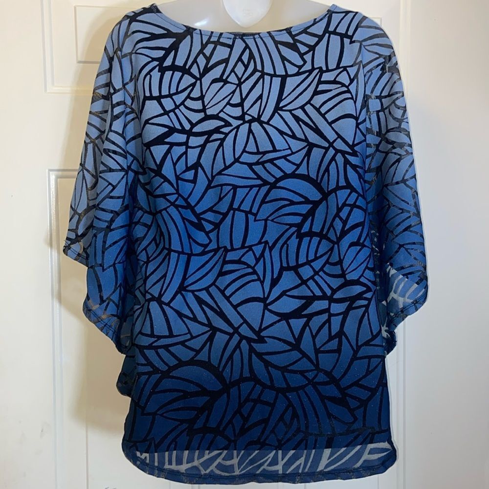 Roz & Ali Blue Boxy Blouse with Relaxed Fit Size S